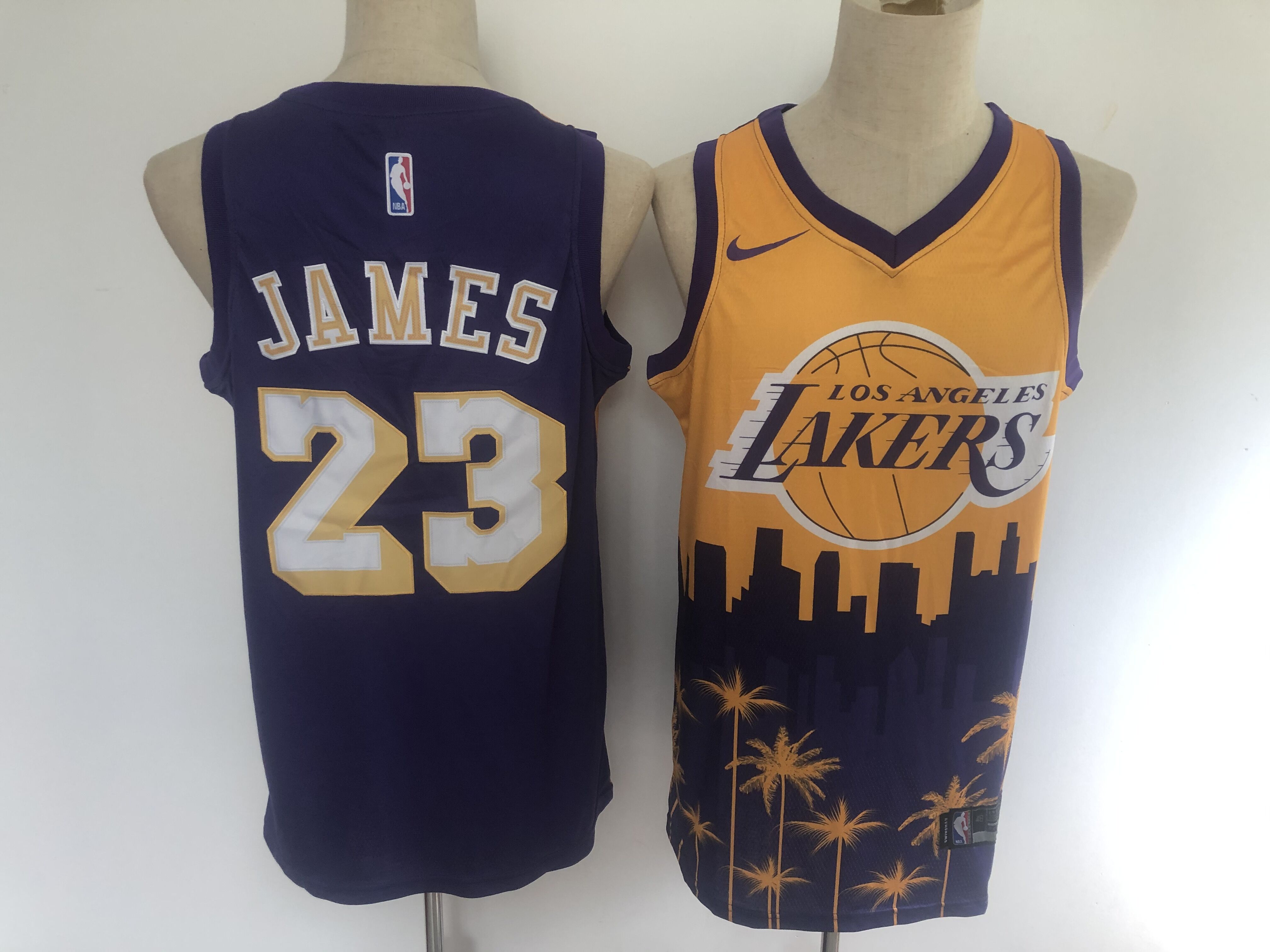 2020 Men Los Angeles Lakers 23 James yellow blue game Nike NBA jersey